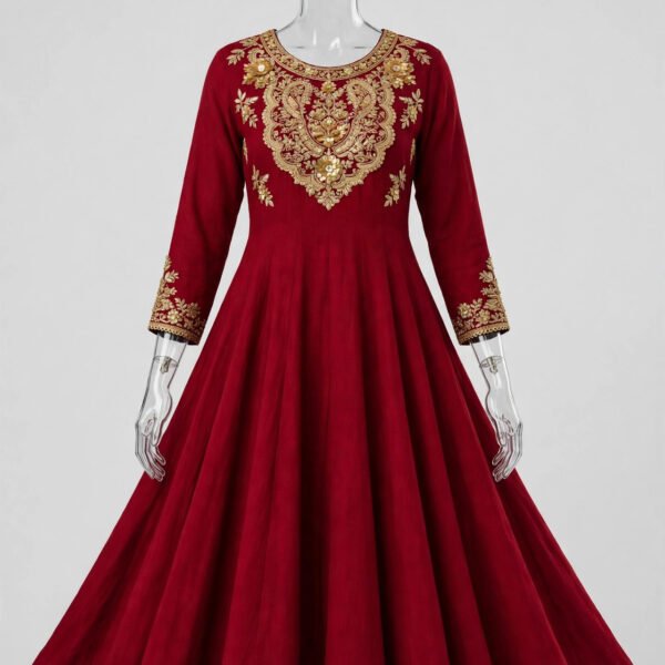 Wine Anarkali Suit with Gota Patti