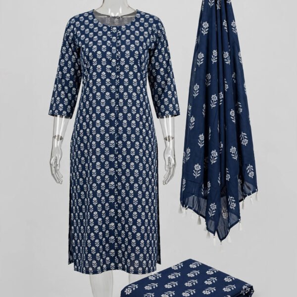 Navy Cotton Printed Salwar Suit